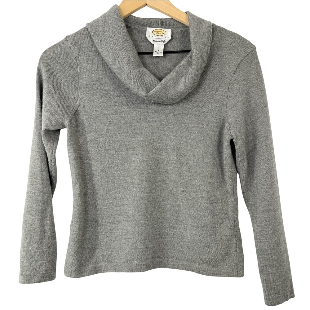 Talbots Petites Grey‎ Cowl Neck Sweater 100% Merino Wool Made in Italy Size S